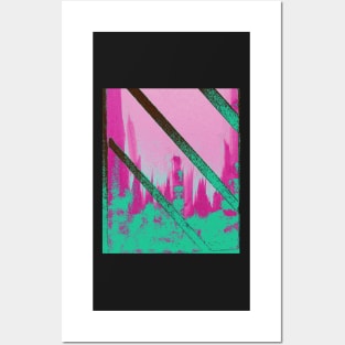 Cityscape through Window with Weathered Pink Sky Posters and Art